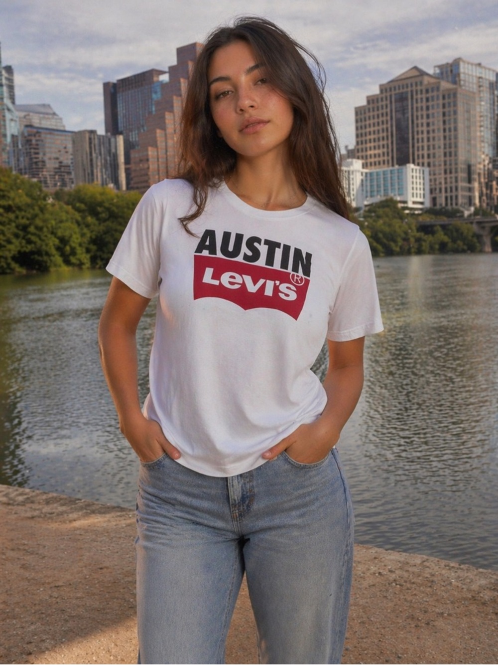 Levis Women's White T  Graphic Logo White T-Shirt Size M 100% Cotton Worn once